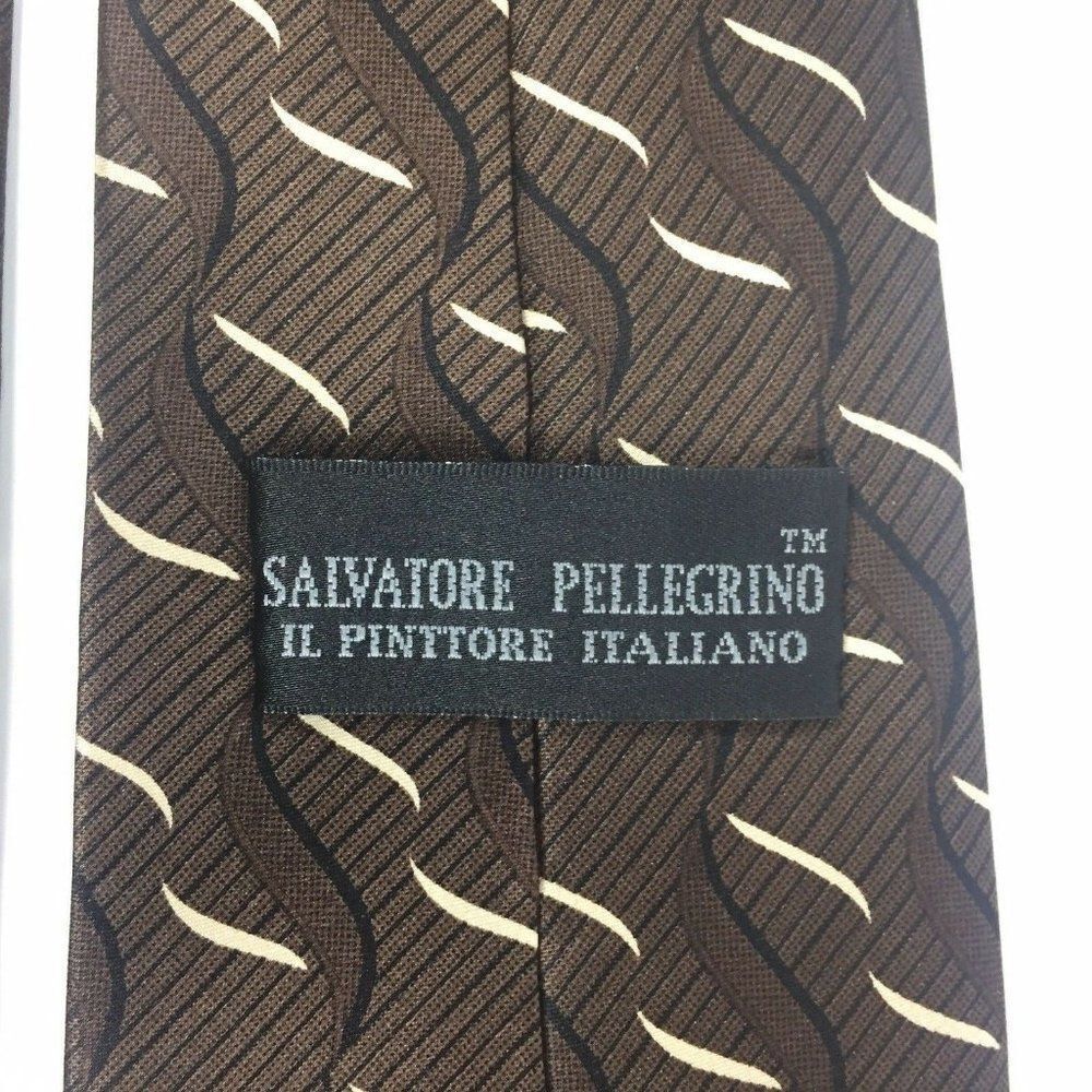 Salvatore Pellegrino Mens Necktie Brown Black Crea - Picture 5 of 6